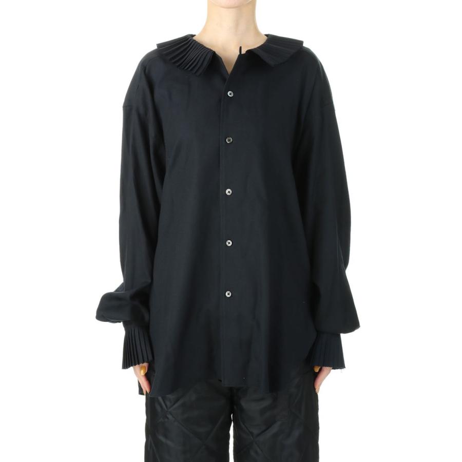【P5倍 / SALE】PLEATS COLLAR WOOL BLEND SHIRT -Black (22AW-6H) Jun Mikami(ジュンミカミ) | JUN MIKAMI
