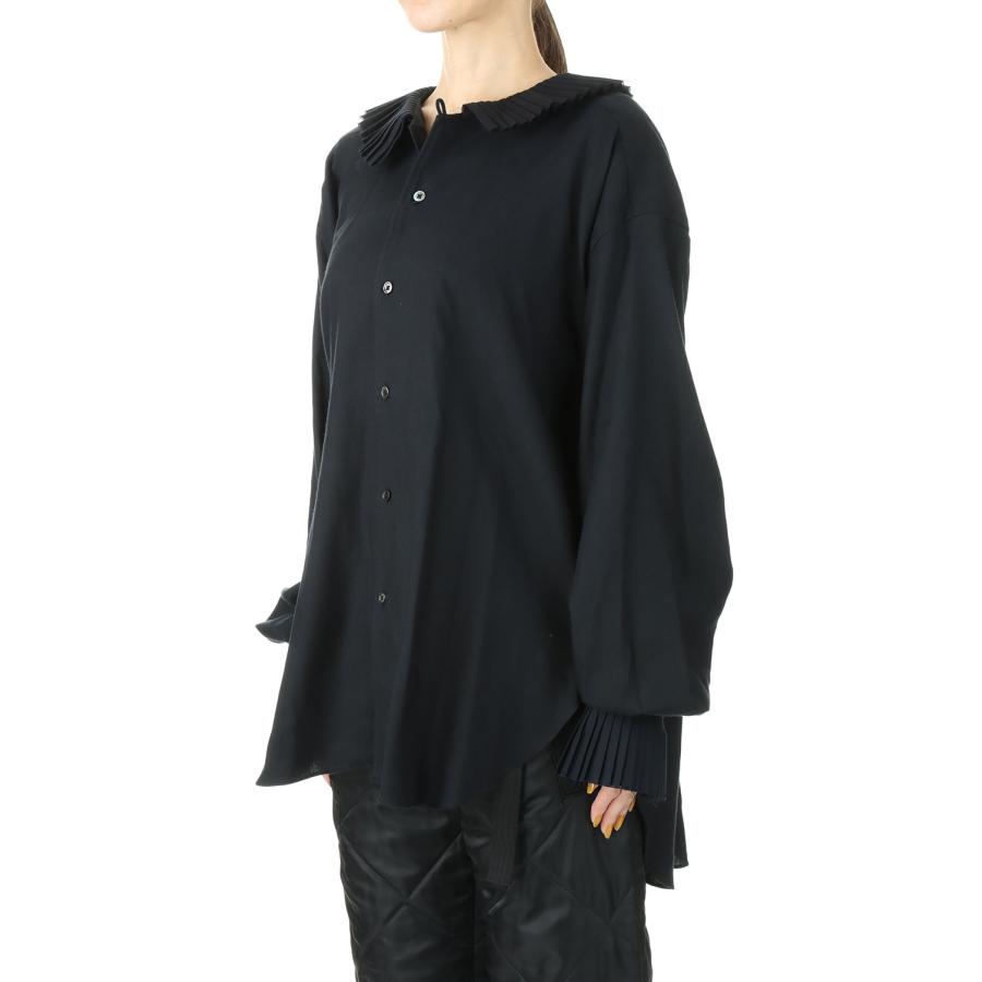【P5倍 / SALE】PLEATS COLLAR WOOL BLEND SHIRT -Black (22AW-6H) Jun Mikami(ジュンミカミ) | JUN MIKAMI | 01