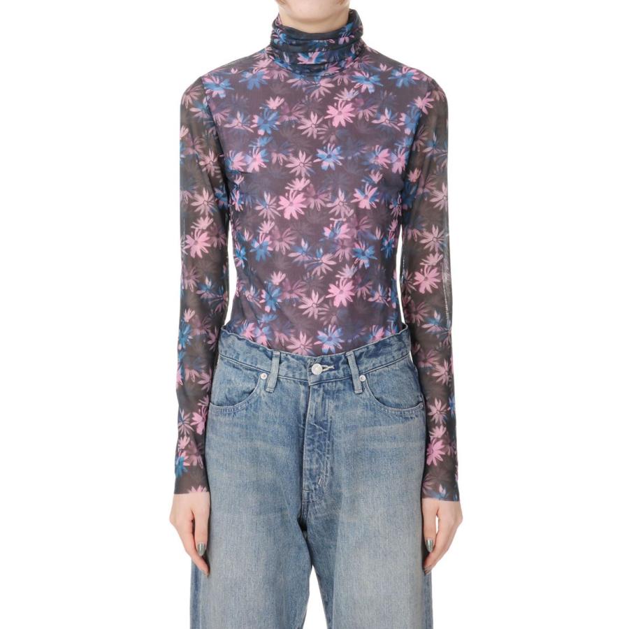 【P5倍 / SALE】Printed Mesh Long Sleeve Fitted Rollneck -Daisy Spray Lilac Sachet  (T3289) GANNI(ガニー) | GANNI