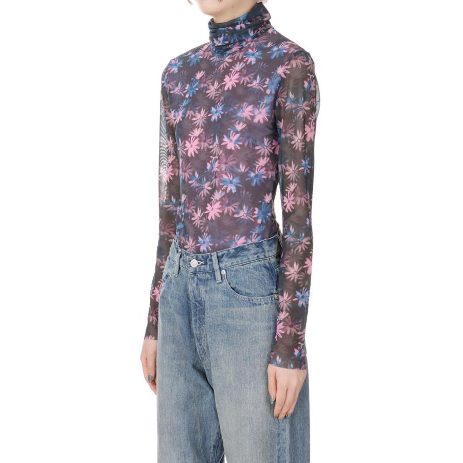 【SALE / 30%OFF】Printed Mesh Long Sleeve Fitted Rollneck -Daisy Spray Lilac Sachet  (T3289) GANNI(ガニー)
