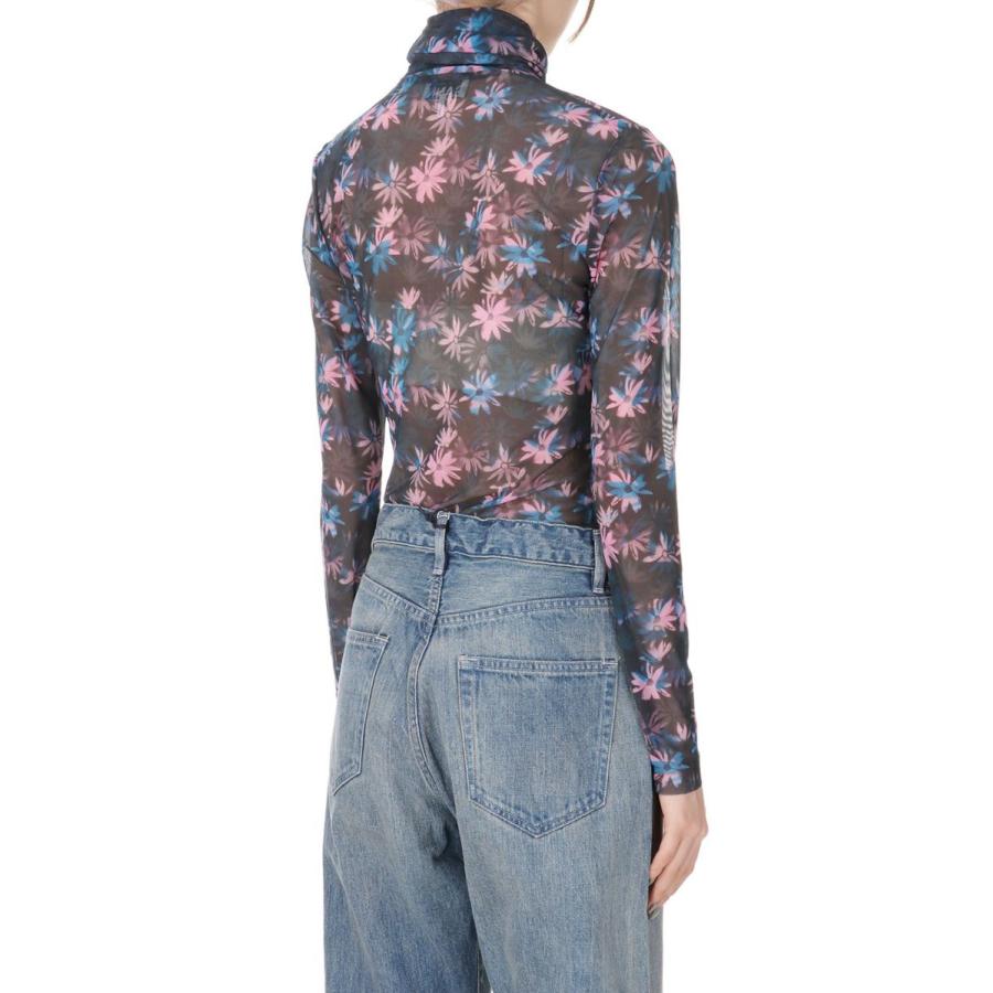 【SALE / 30%OFF】Printed Mesh Long Sleeve Fitted Rollneck -Daisy Spray Lilac Sachet  (T3289) GANNI(ガニー)