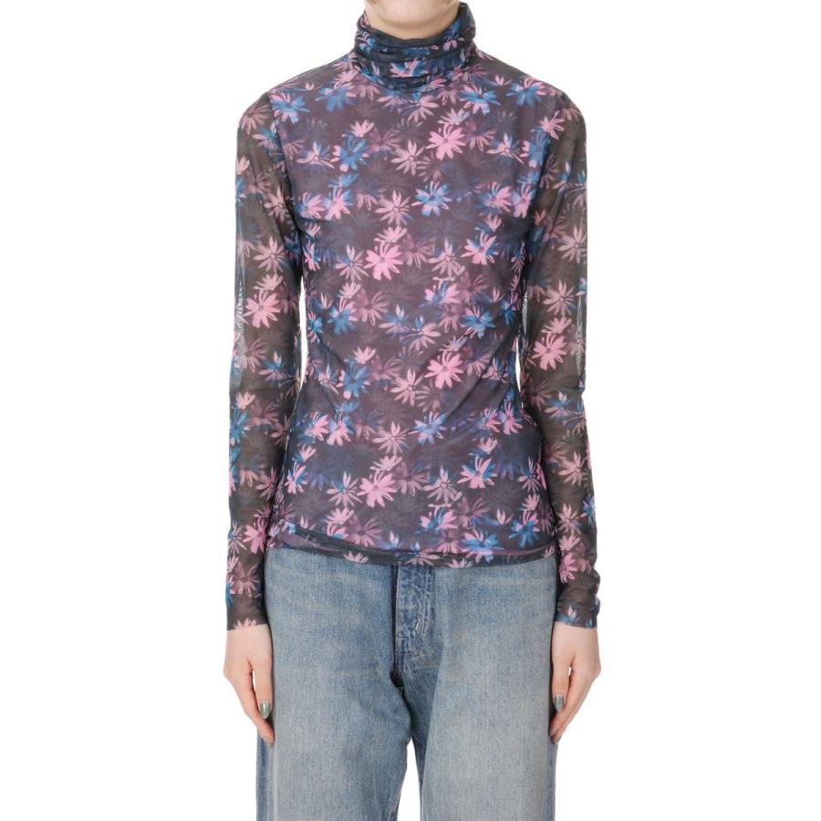【SALE / 30%OFF】Printed Mesh Long Sleeve Fitted Rollneck -Daisy Spray Lilac Sachet  (T3289) GANNI(ガニー)