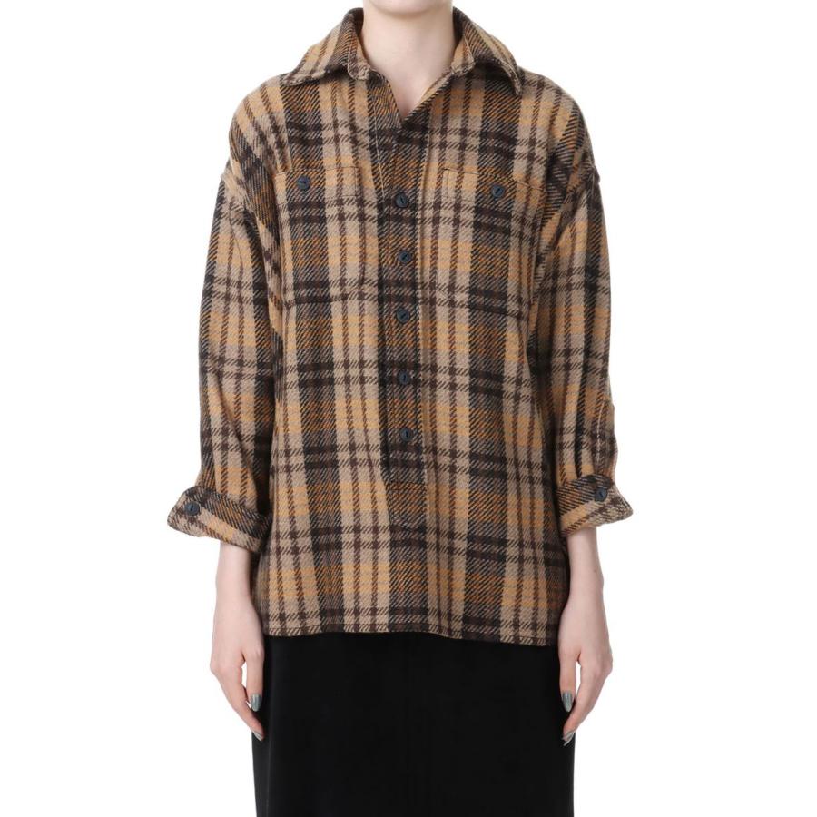 【P5倍 / SALE】Recycled bishou wool wide skipper shirt-BROWN(18RFATOP-01C) Bluebird Boulevard(ブルーバードブルバード) | BLUEBIRD BOULEVARD