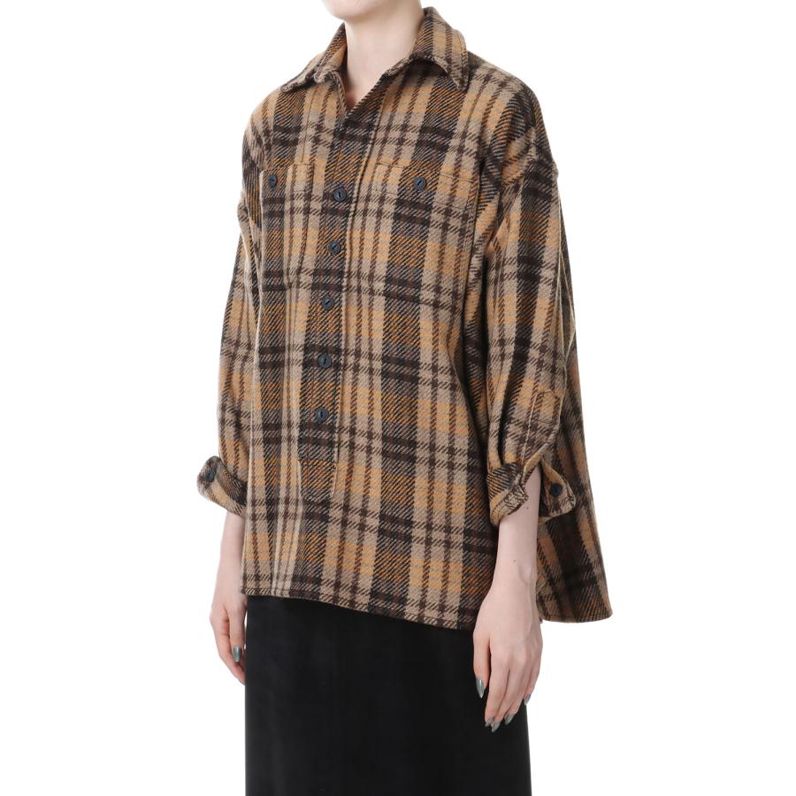【P5倍 / SALE】Recycled bishou wool wide skipper shirt-BROWN(18RFATOP-01C) Bluebird Boulevard(ブルーバードブルバード) | BLUEBIRD BOULEVARD | 01