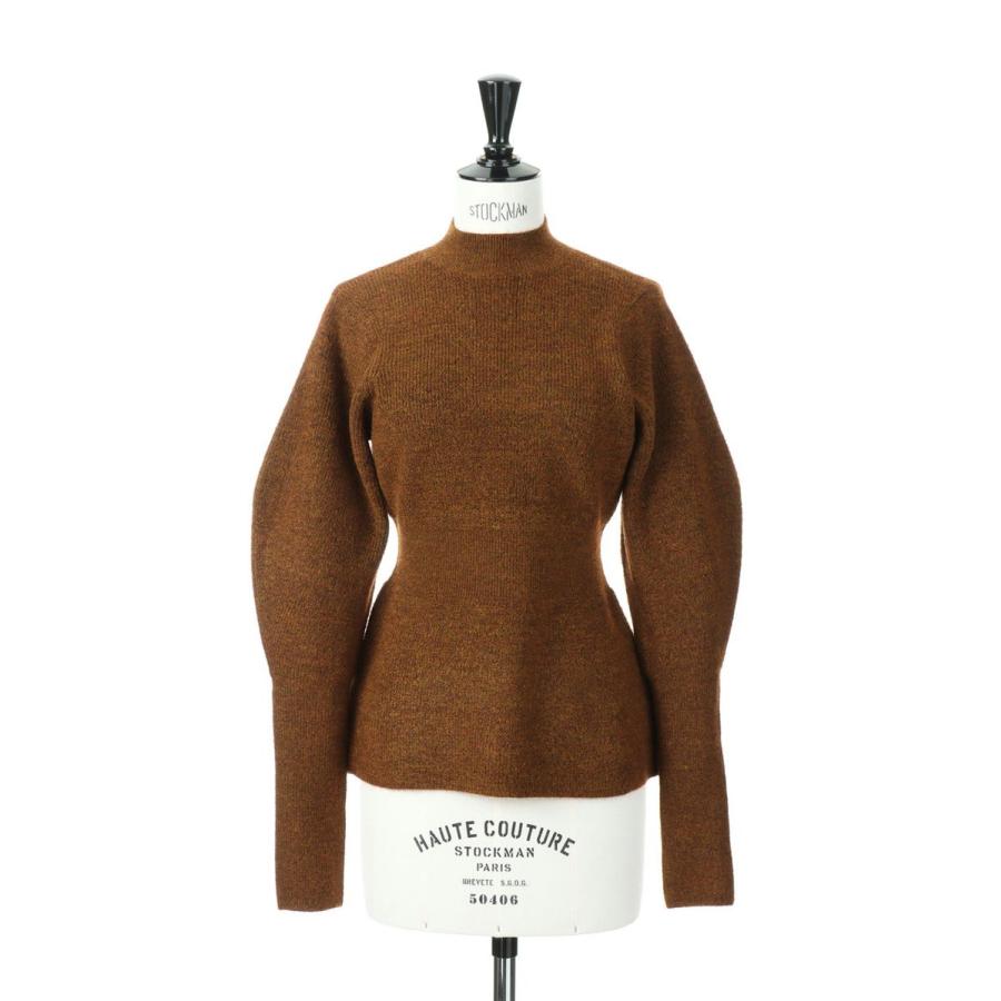 16時までで最短翌日発送】 Puffsleeve Peplum Knit -BROWN(12220530
