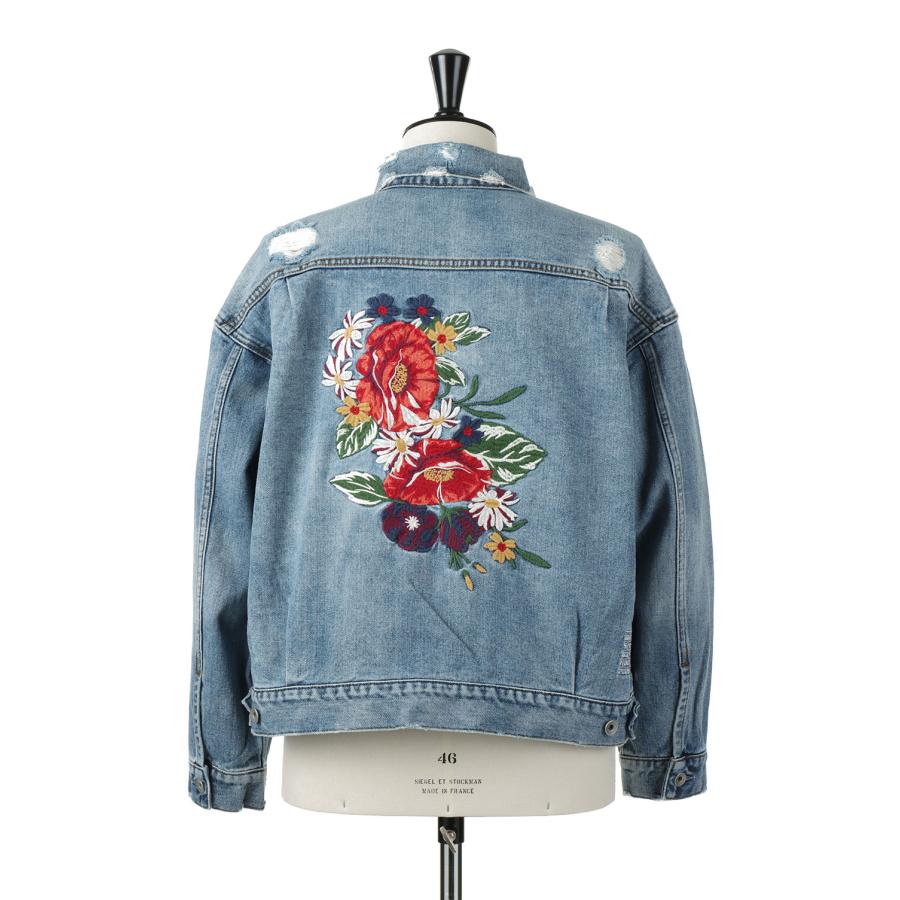 LEGENDA Flower Embroidery Short Denim Jacket -INDIGO(LEJ241 