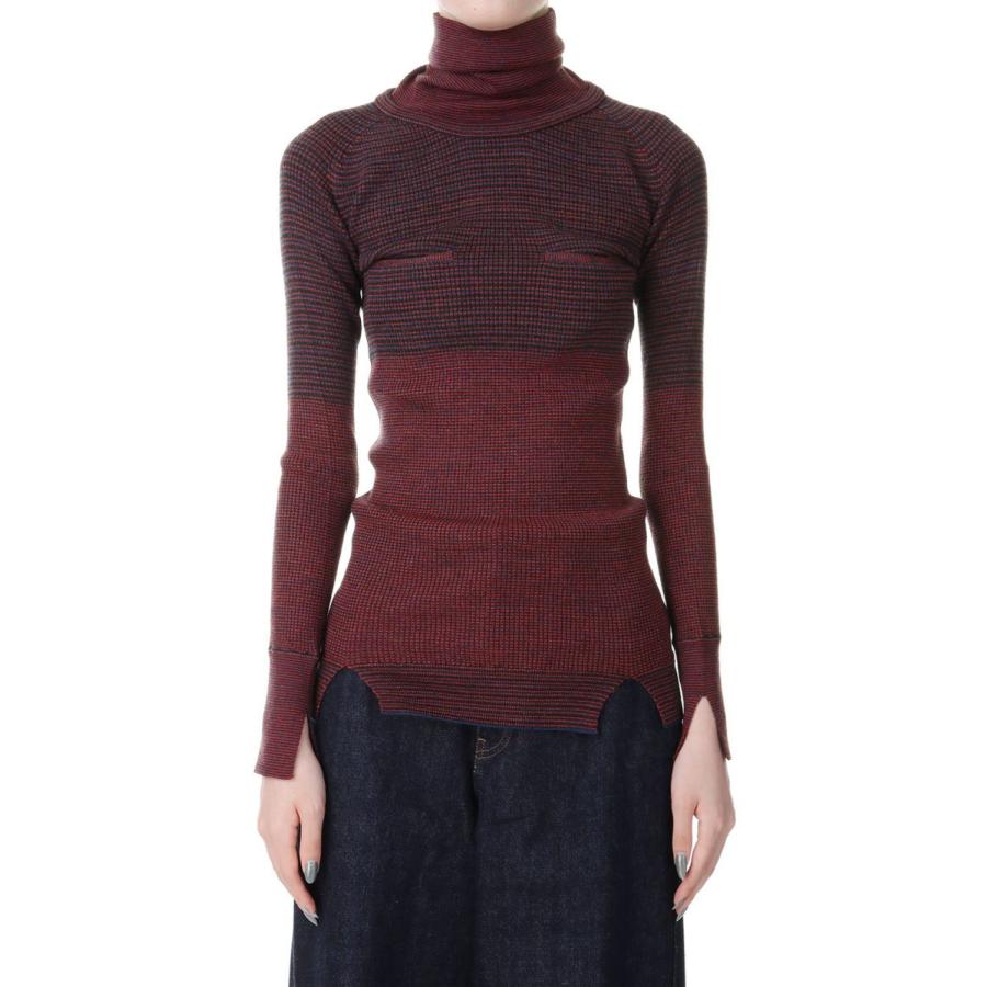 【P5倍 / SALE】Border Lame Turtleneck Rib-RED(23AW-8-N) Jun Mikami(ジュンミカミ) | JUN MIKAMI