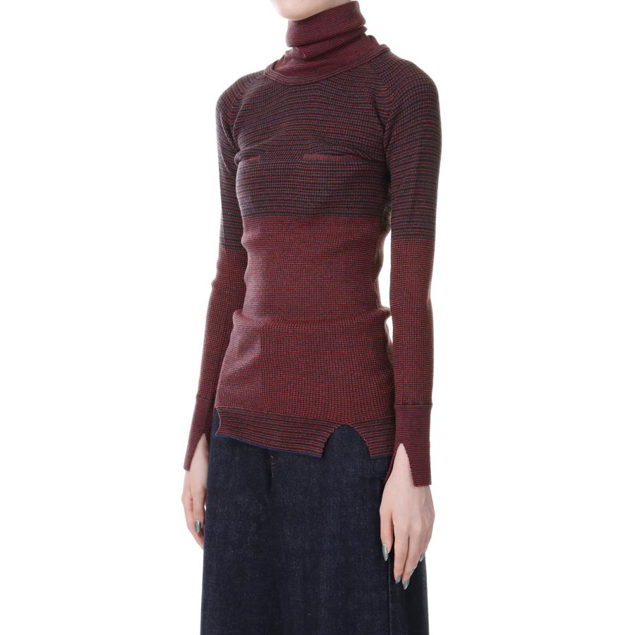 【P5倍 / SALE】Border Lame Turtleneck Rib-RED(23AW-8-N) Jun Mikami(ジュンミカミ) | JUN MIKAMI | 01