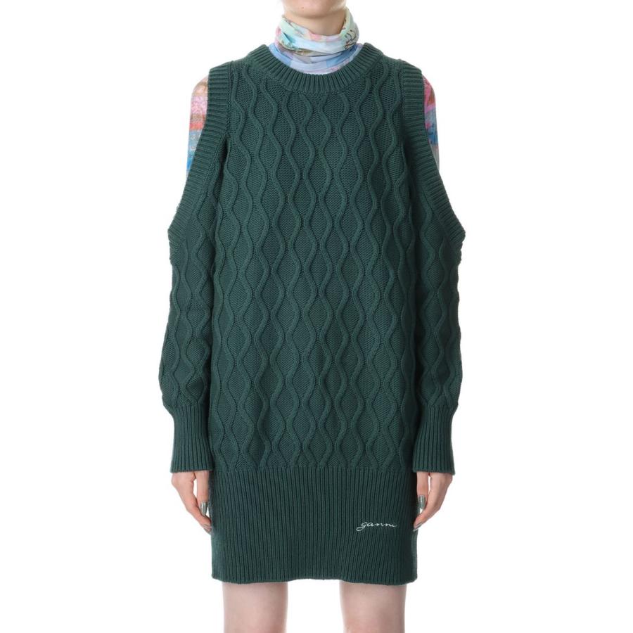 Cotton Cable Open Shoulder Pullover-Trekking Green(K1921) GANNI(ガニー) | GANNI