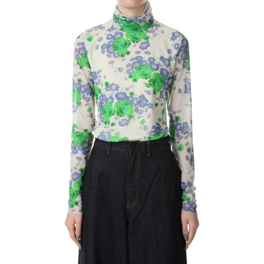 Printed Mesh Long Sleeve Rollneck-Egret(T3496) GANNI(ガニー) | GANNI