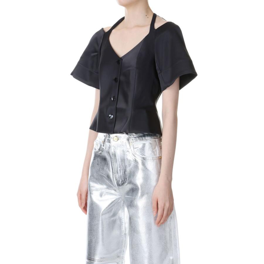 【P5倍 / SALE】Double Satin Fitted Open-neck Blouse-BLACK(F8580) GANNI(ガニー) | GANNI | 01
