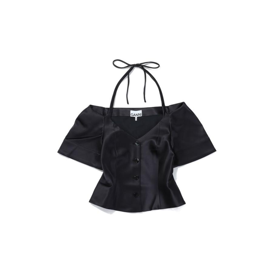 【P5倍 / SALE】Double Satin Fitted Open-neck Blouse-BLACK(F8580) GANNI(ガニー) | GANNI | 05