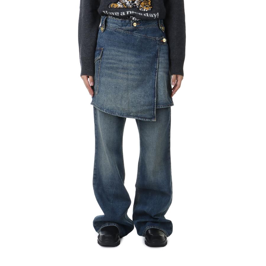【P5倍 / SALE】Heavy Washed Denim Flared Skirt Jeans -Mid Blue Vintage (#J1562) GANNI(ガニー) | GANNI | 01