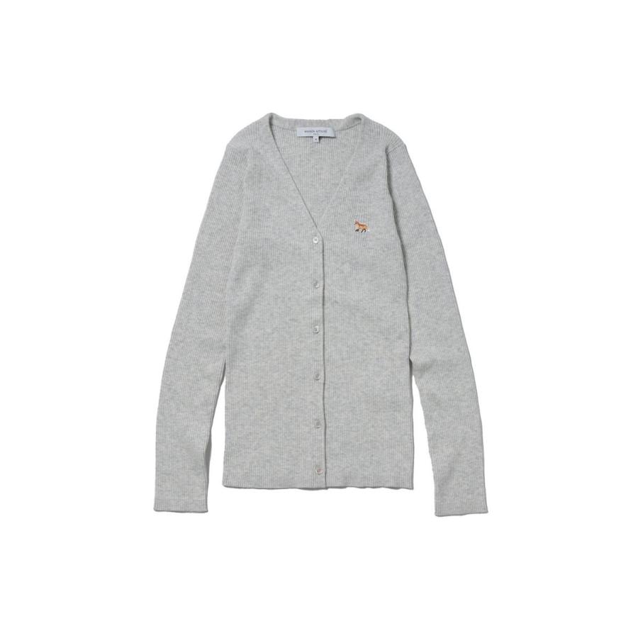 BABY FOX PATCH FINE RIBBED CARDIGAN - LIGHT GREY MELANGE (NW00507KT1091) Maison Kitsune -Women-(メゾンキツネ) | 