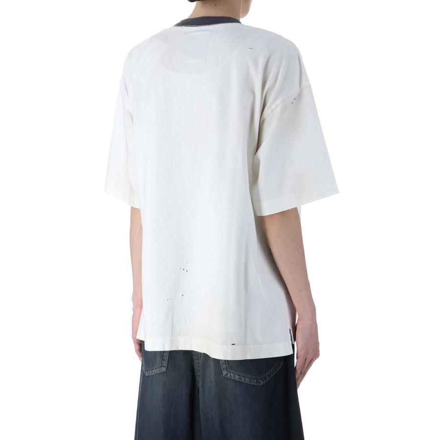 P10倍】SMILY FACE PRINTED DISTRESSED TEE - WHITE (J14TS762