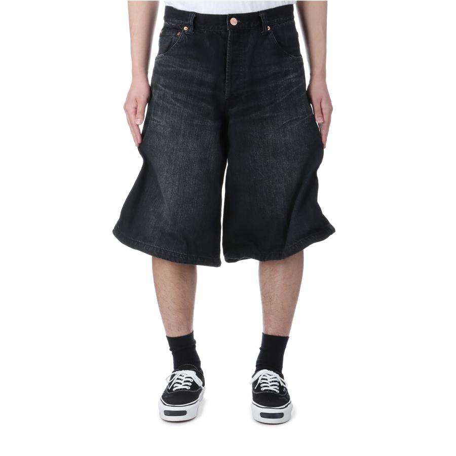 【P5倍】Wire Denim Wide Bermuda Pants - BLACK (G14PT046) KAMIYA(カミヤ) | 