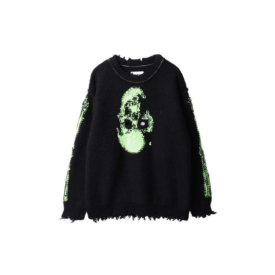 GLOW-IN-THE-DARK SKULL KNIT PULLOVER - BLACK (25AW66KN199) doublet