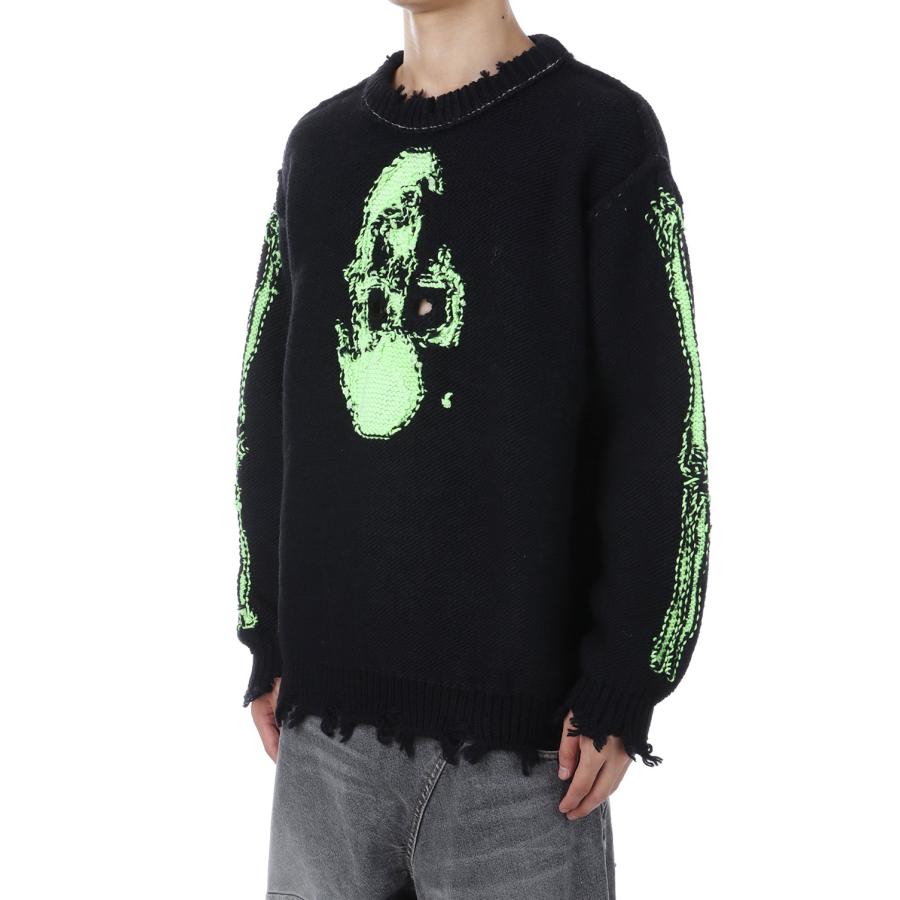 GLOW-IN-THE-DARK SKULL KNIT PULLOVER - BLACK (25AW66KN199) doublet
