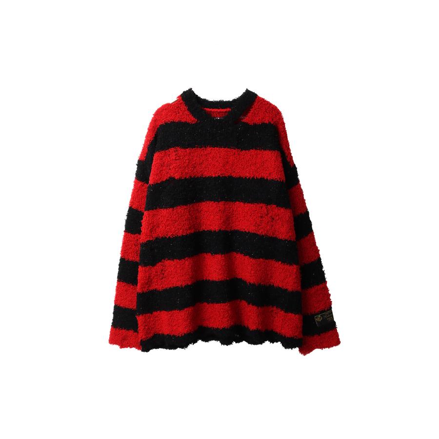 【P2倍】RECYCLED WOOL STRIPE KNIT - RED/BLACK (25AW64KN193) doublet(ダブレット) | 