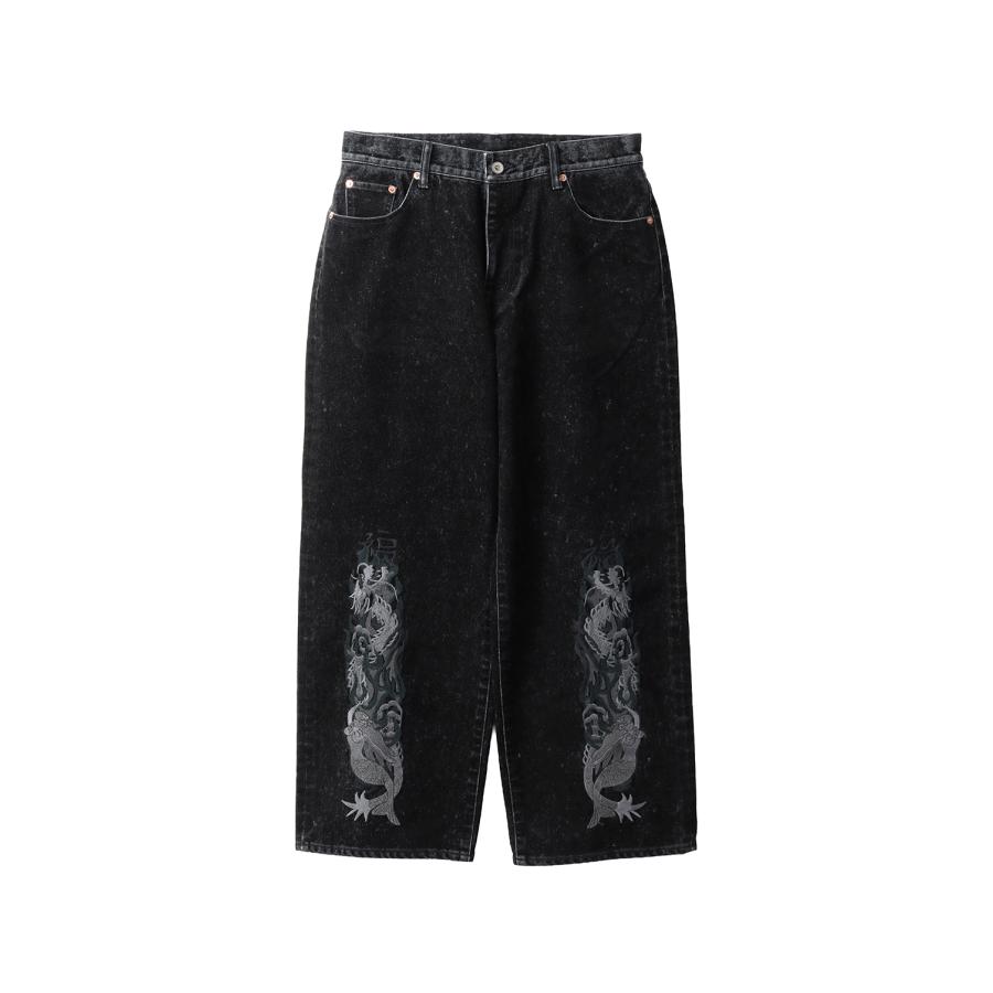 【P2倍】FLOCKED DEINM EMBROIDERED PANTS - BLACK (25AW20PT325) doublet(ダブレット) | 