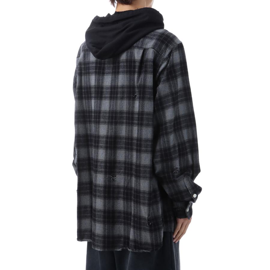 Distressed Hooded Checked Shirt - BLACK (G15SH055) KAMIYA(カミヤ) |  | 02