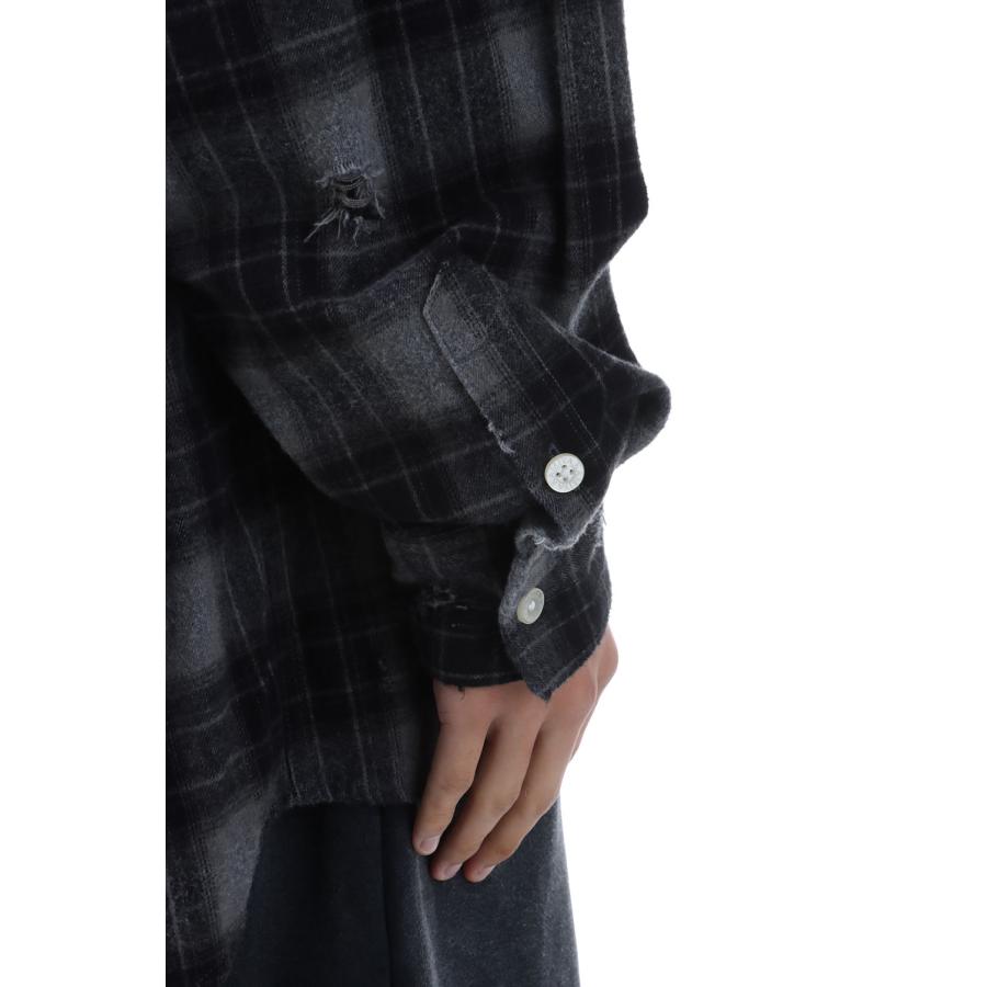 Distressed Hooded Checked Shirt - BLACK (G15SH055) KAMIYA(カミヤ) |  | 03