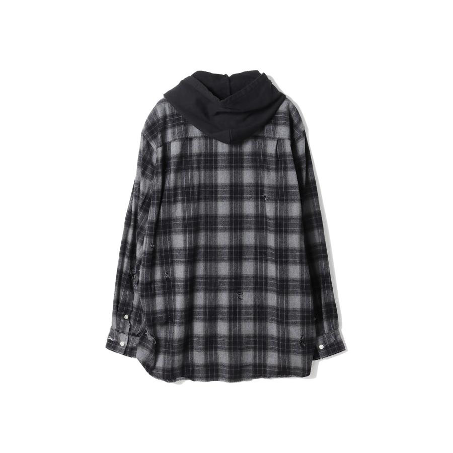 Distressed Hooded Checked Shirt - BLACK (G15SH055) KAMIYA(カミヤ) |  | 06