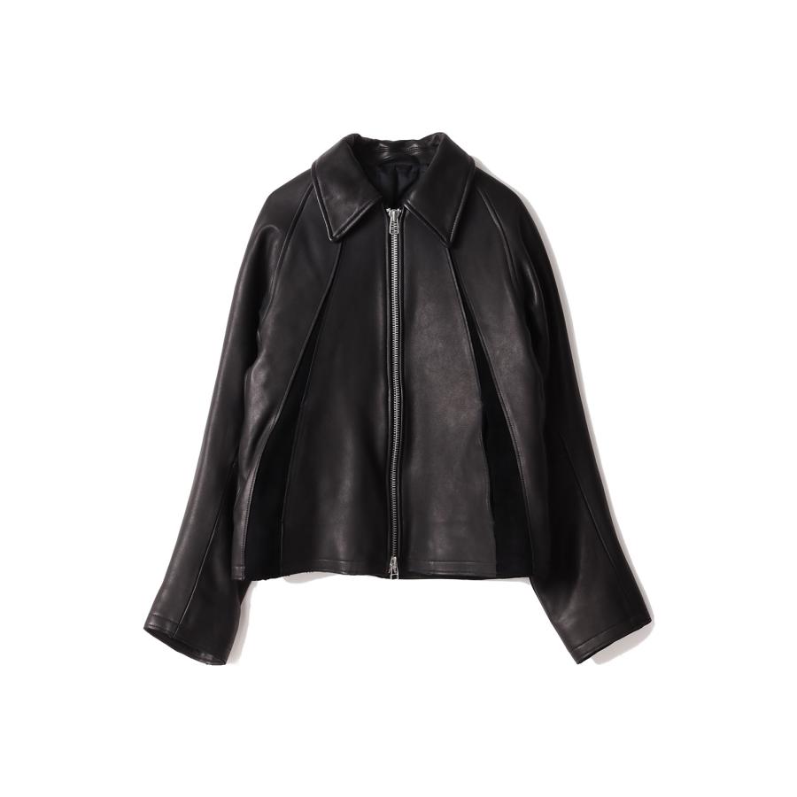 【SALE】LEATHER PANELED ZIP UP JACKET - BLACK (NF252J07) NVRFRGT(ネヴァーフォーゲット) | 
