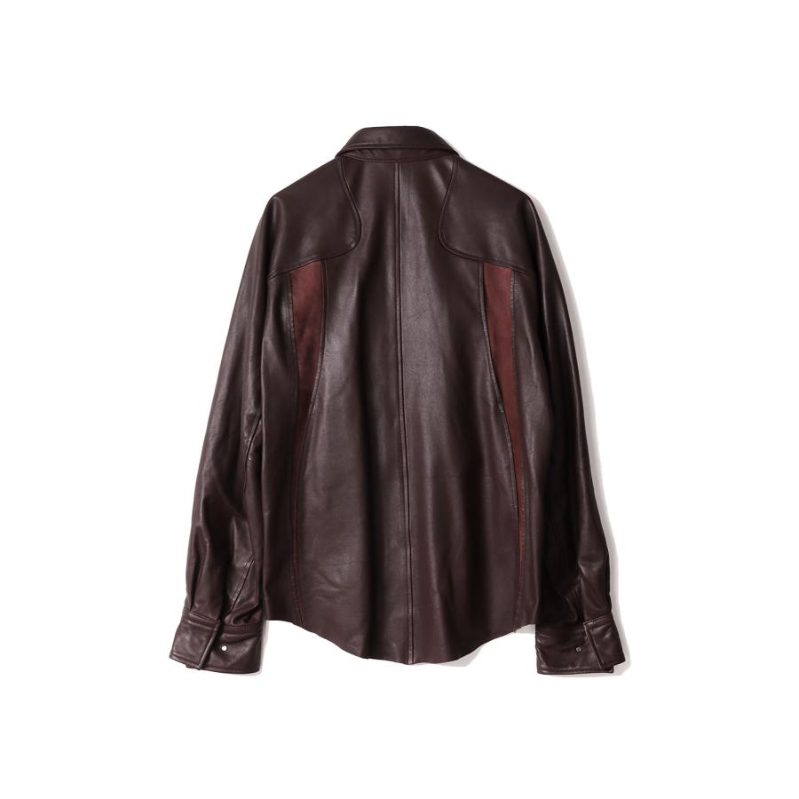 【SALE】LEATHER PANELED LONG SLEEVE SHIRT - BROWN (NF252S03) NVRFRGT(ネヴァーフォーゲット) |  | 01