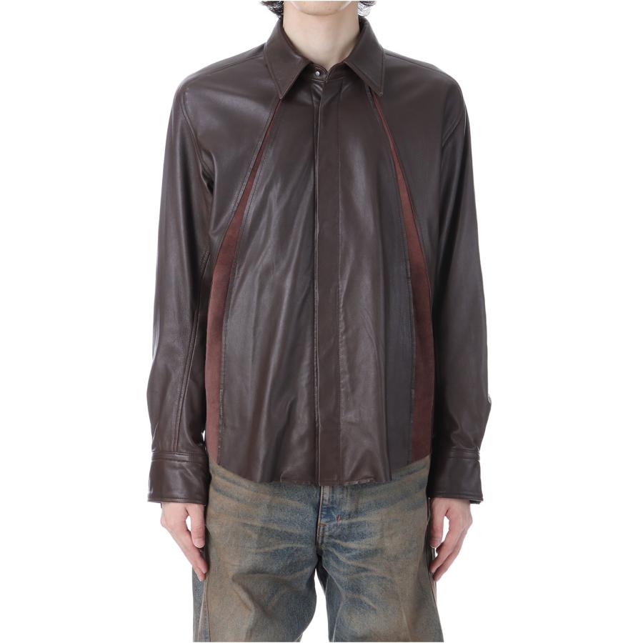 【SALE】LEATHER PANELED LONG SLEEVE SHIRT - BROWN (NF252S03) NVRFRGT(ネヴァーフォーゲット) |  | 02