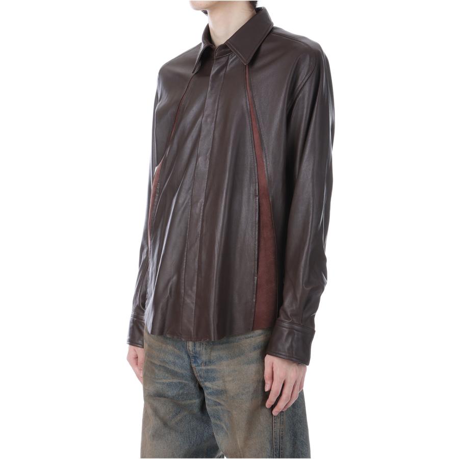【SALE】LEATHER PANELED LONG SLEEVE SHIRT - BROWN (NF252S03) NVRFRGT(ネヴァーフォーゲット) |  | 03