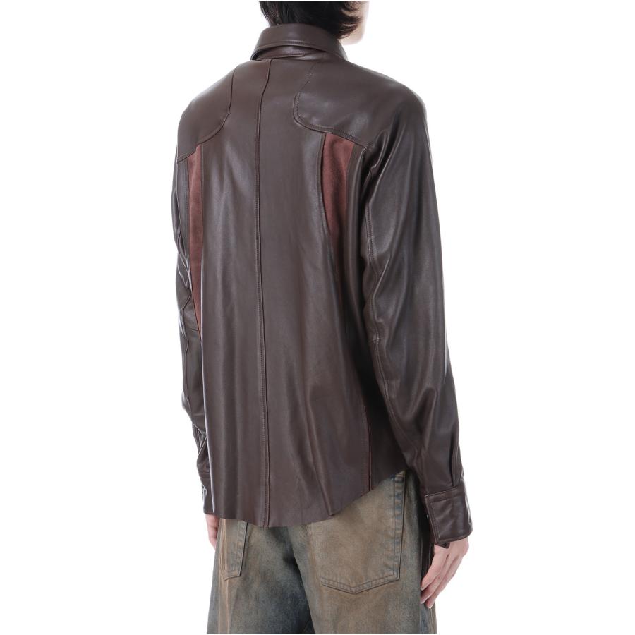 【SALE】LEATHER PANELED LONG SLEEVE SHIRT - BROWN (NF252S03) NVRFRGT(ネヴァーフォーゲット) |  | 04