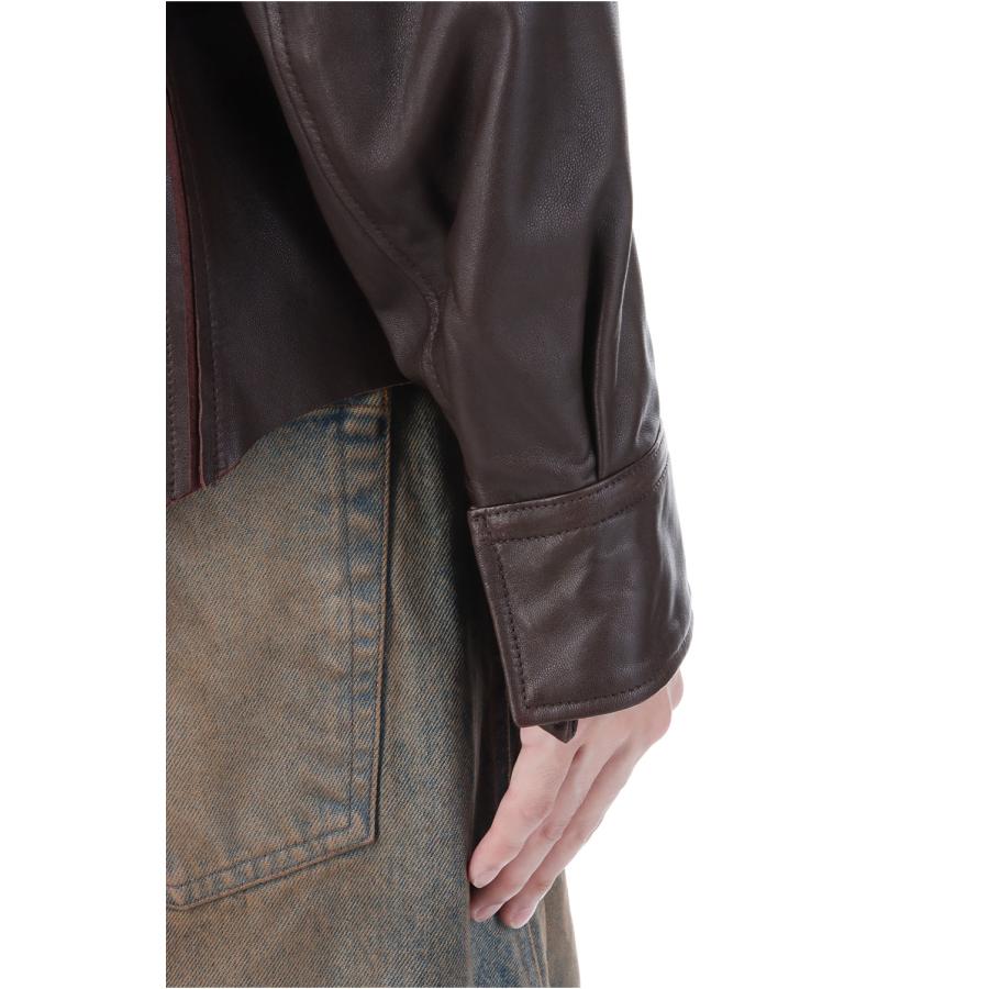 【SALE】LEATHER PANELED LONG SLEEVE SHIRT - BROWN (NF252S03) NVRFRGT(ネヴァーフォーゲット) |  | 05