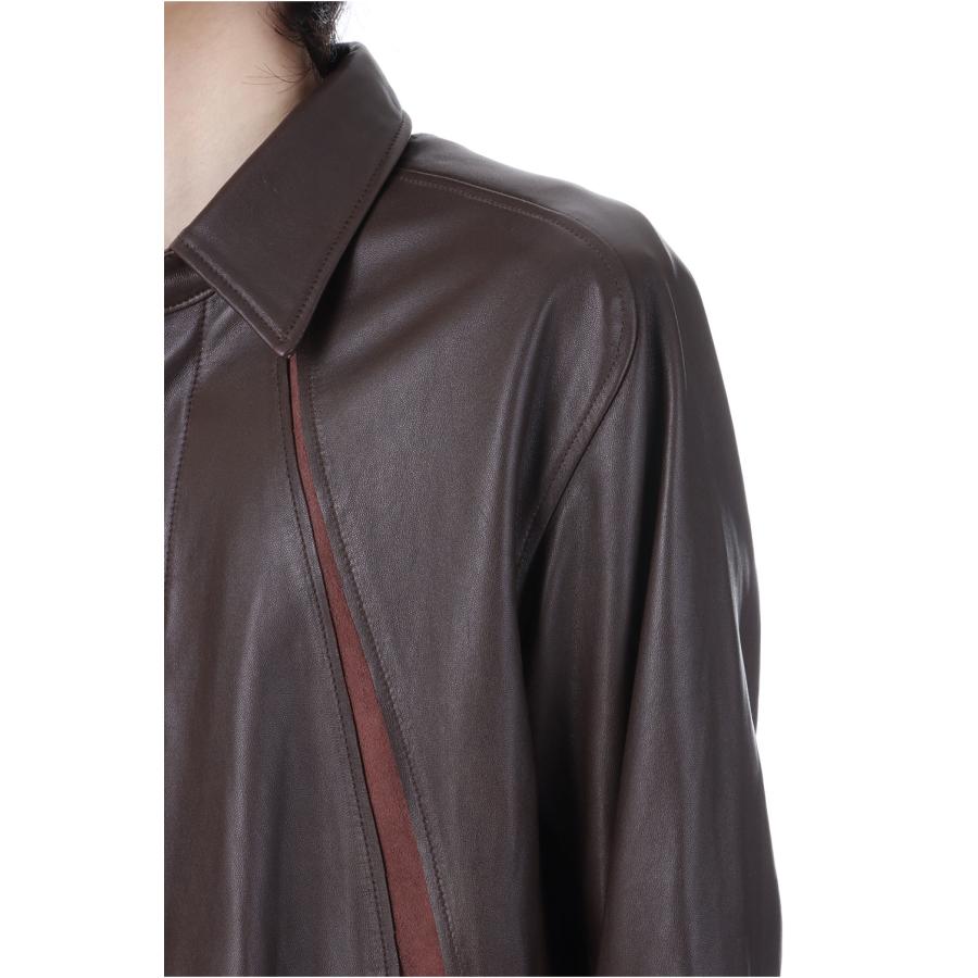 【SALE】LEATHER PANELED LONG SLEEVE SHIRT - BROWN (NF252S03) NVRFRGT(ネヴァーフォーゲット) |  | 06