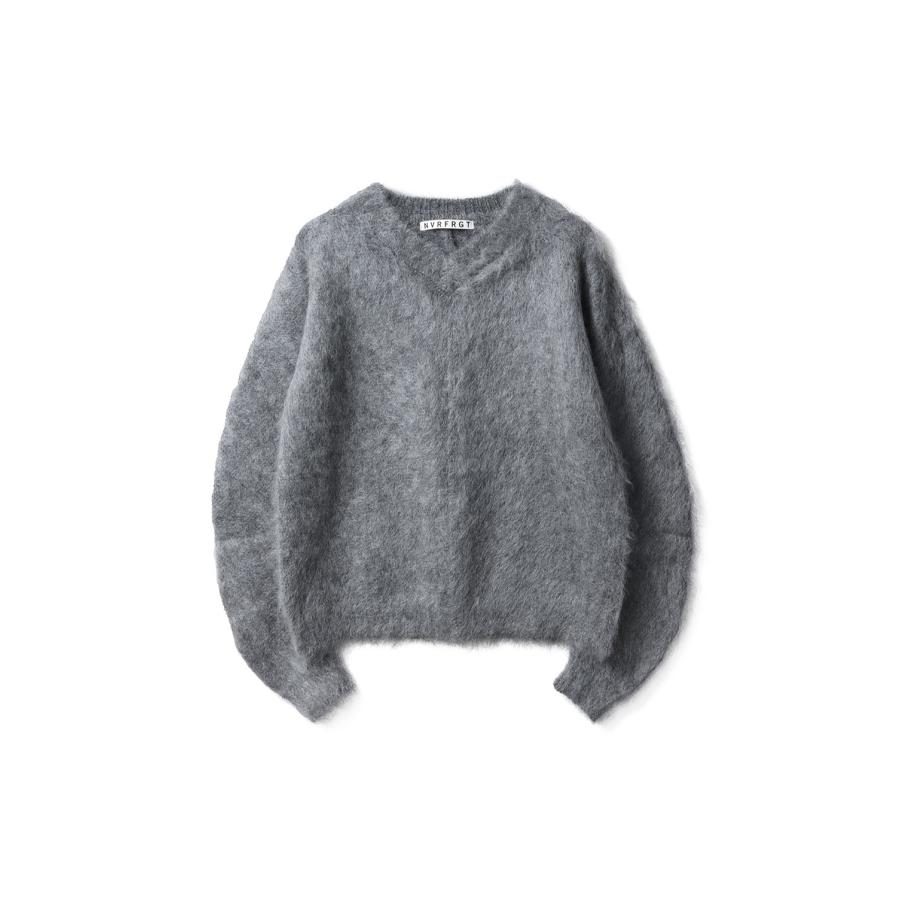 【SALE】BRUSHED MOHAIR V-NECK SWEATER - LIGHT GREY (NF252K02) NVRFRGT(ネヴァーフォーゲット) | 