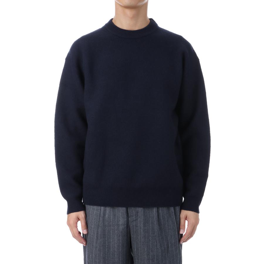 【P2倍 / SALE】FELTED MERINO WOOL CREW NECK KNIT - NAVY (253-60203) Universal Products(ユニバーサルプロダクツ) | 