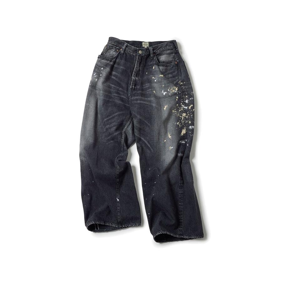 RECYCLED WASTE SUVIN COTTON YARN 11.5oz. DENIM 5POCKET BAGGY PANTS VINTAGE WASHED / ZIPPER FLY - BLACK (GL42581H) Gold(ゴールド) | 
