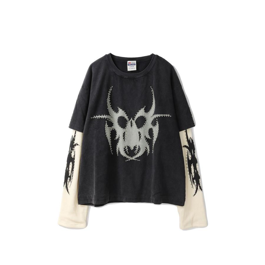 【P2倍】Studded Roach Layered Longsleeve - Vintage Black/Cream (LS04) Chew Forever(チューフォーエバー) | 