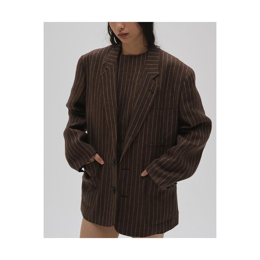 【SALE】Boyfriend Stripe Linen Jacket - BROWN (12610108) Todayful(トゥデイフル) | TODAYFUL | 05
