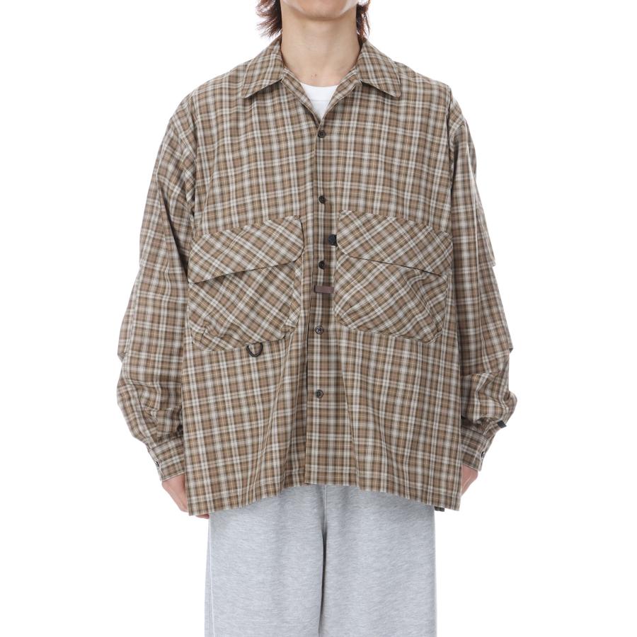 TECH SPORTS OPEN COLLAR SHIRT L/S GREN PLAID - BROWN GRAY (BE-82026) DAIWA PIER39(ダイワ ピア39) | DAIWA PIER39 | 01