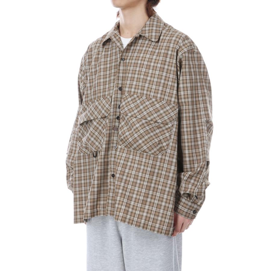 【P5倍】TECH SPORTS OPEN COLLAR SHIRT L/S GREN PLAID - BROWN GRAY (BE-82026) DAIWA PIER39(ダイワ ピア39) | DAIWA PIER39 | 01