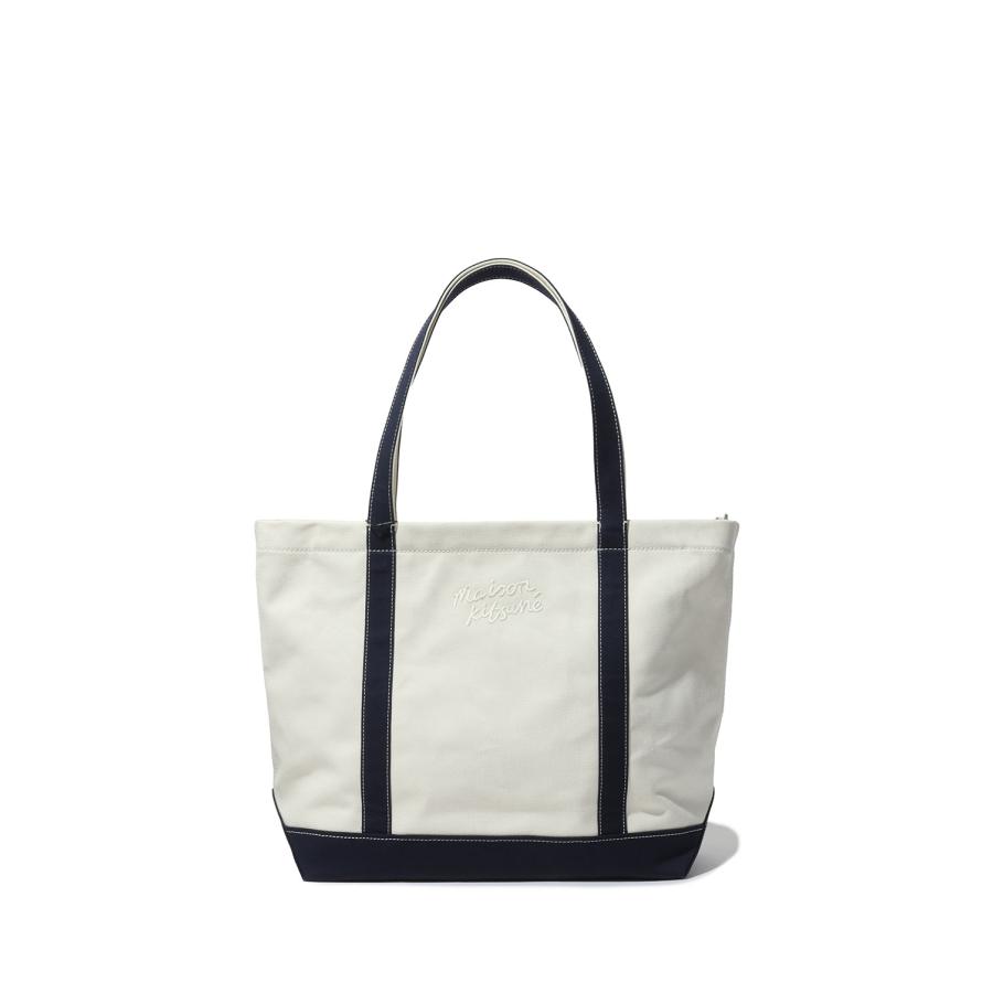 MAISON KITSUNE HANDWRITING LARGE TOTE - ECRU/CLASSIC NAVY (QU05104WB0050) Maison Kitsune -Men-(メゾンキツネ) | 