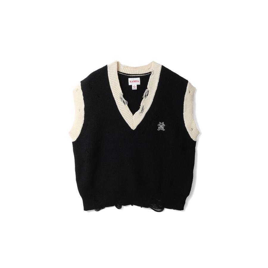 School V-neck Vest - BLACK (G16VT062) KAMIYA(カミヤ) | 