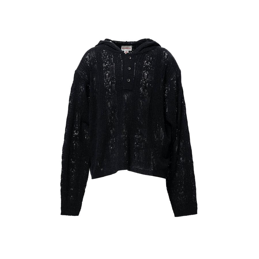 Silk Lace Knit Hoodie - BLACK (G16HD060) KAMIYA(カミヤ 
