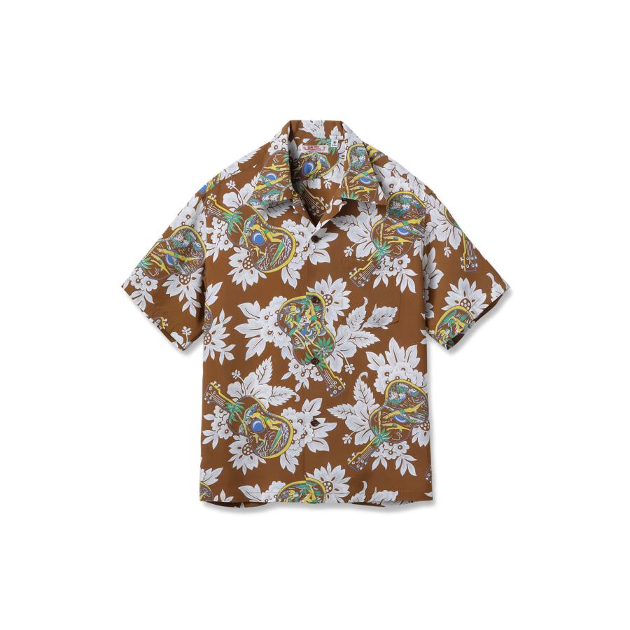 UKULELE MELODY S/S RAYON HAWAIIAN SHIRT - BROWN (SS39613) SUN SURF(サンサーフ) | 