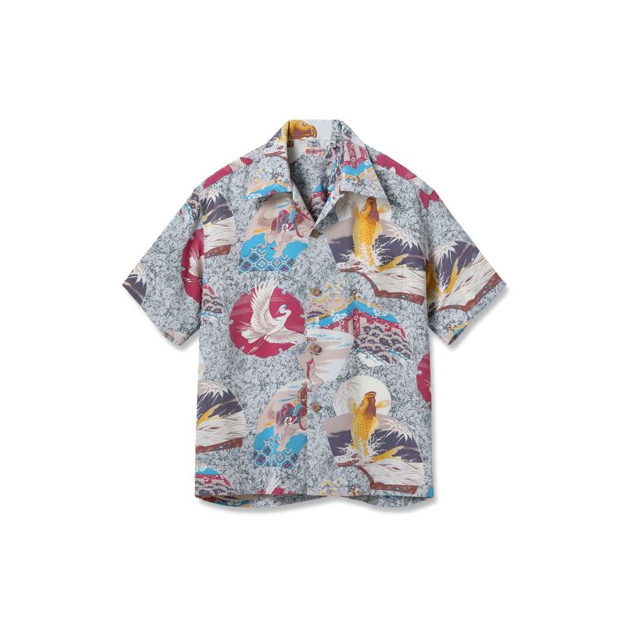 JAPANESE QUAINT DESIGN S/S RAYON HAWAIIAN SHIRT - GRAY (SS39614 ) SUN SURF(サンサーフ) | 