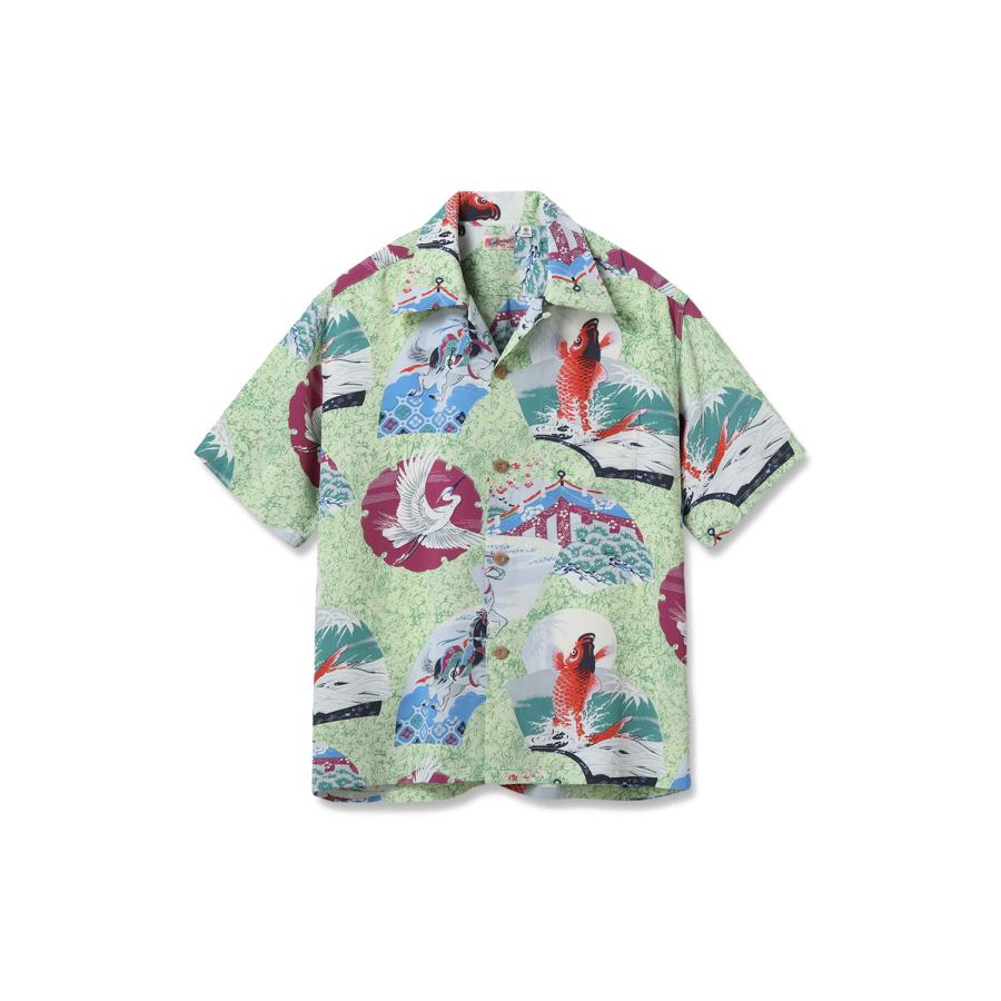 JAPANESE QUAINT DESIGN S/S RAYON HAWAIIAN SHIRT - GREEN (SS39614 ) SUN SURF(サンサーフ) | 