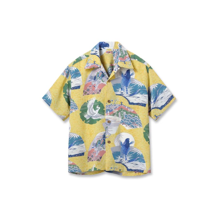 JAPANESE QUAINT DESIGN S/S RAYON HAWAIIAN SHIRT - YELLOW (SS39614 ) SUN SURF(サンサーフ) | 