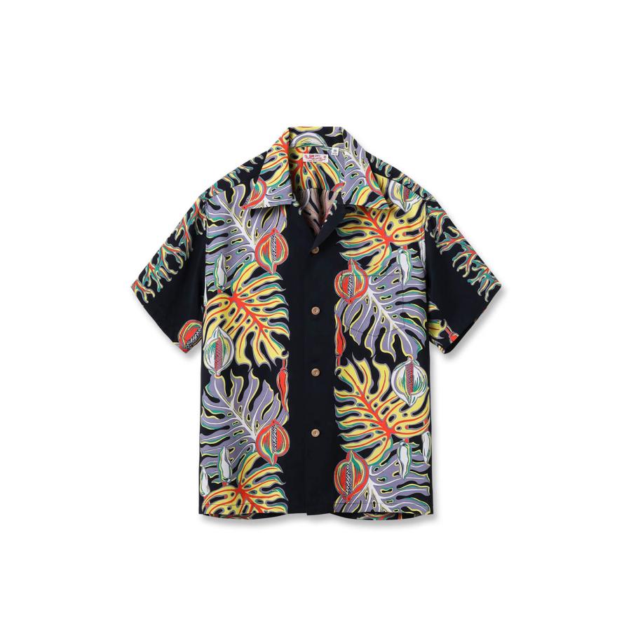 MONSTERA BORDER S/S RAYON HAWAIIAN SHIRT - BLACK (SS39622 ) SUN SURF(サンサーフ) | 