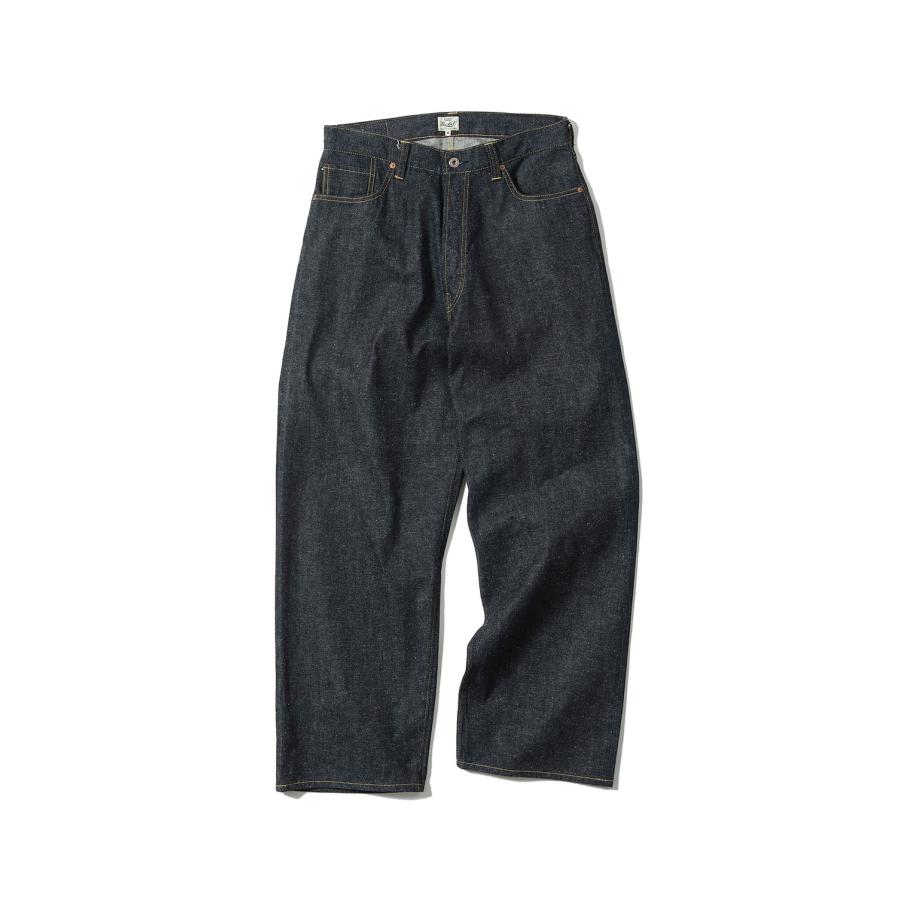 RECYCLED SUVIN COTTON YARAN 11.5oz DENIM ５POCKET WIDE PANTS WWII MODEL - N.NAVY (GL42620N) Gold(ゴールド) | 